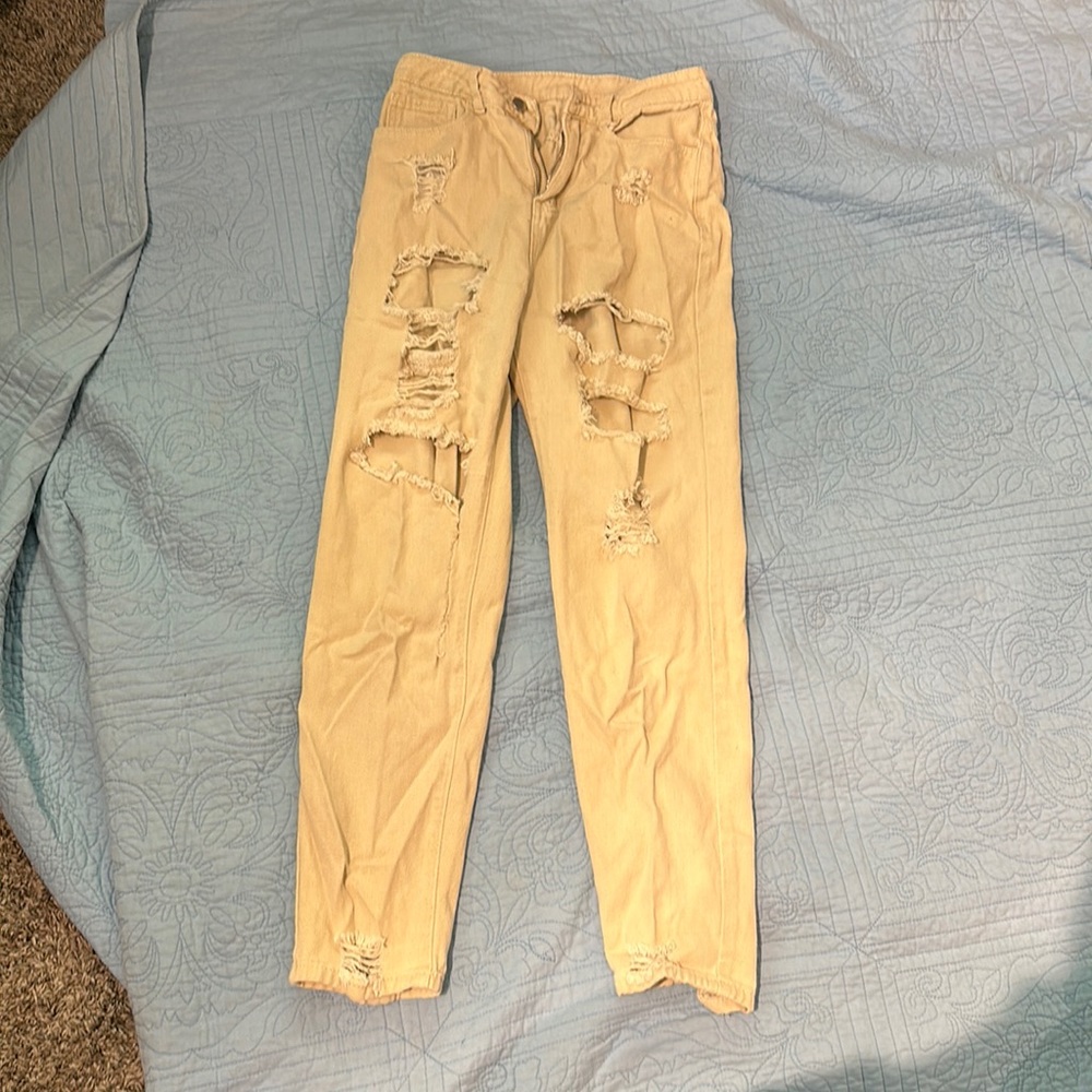 tan ripped jeans from shein